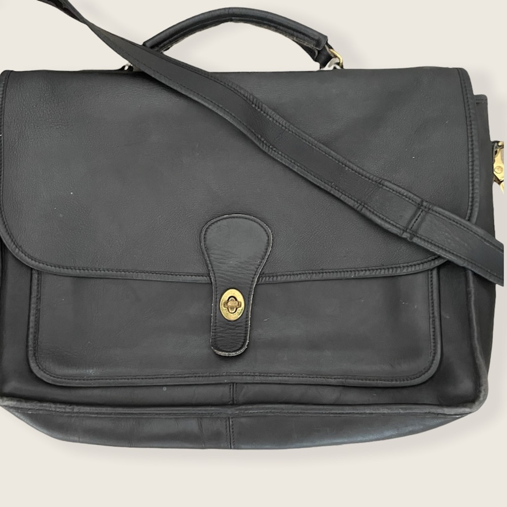 Vintage Laura USA Black Leather and Brass Briefcase Bag - Picture 3 of 12